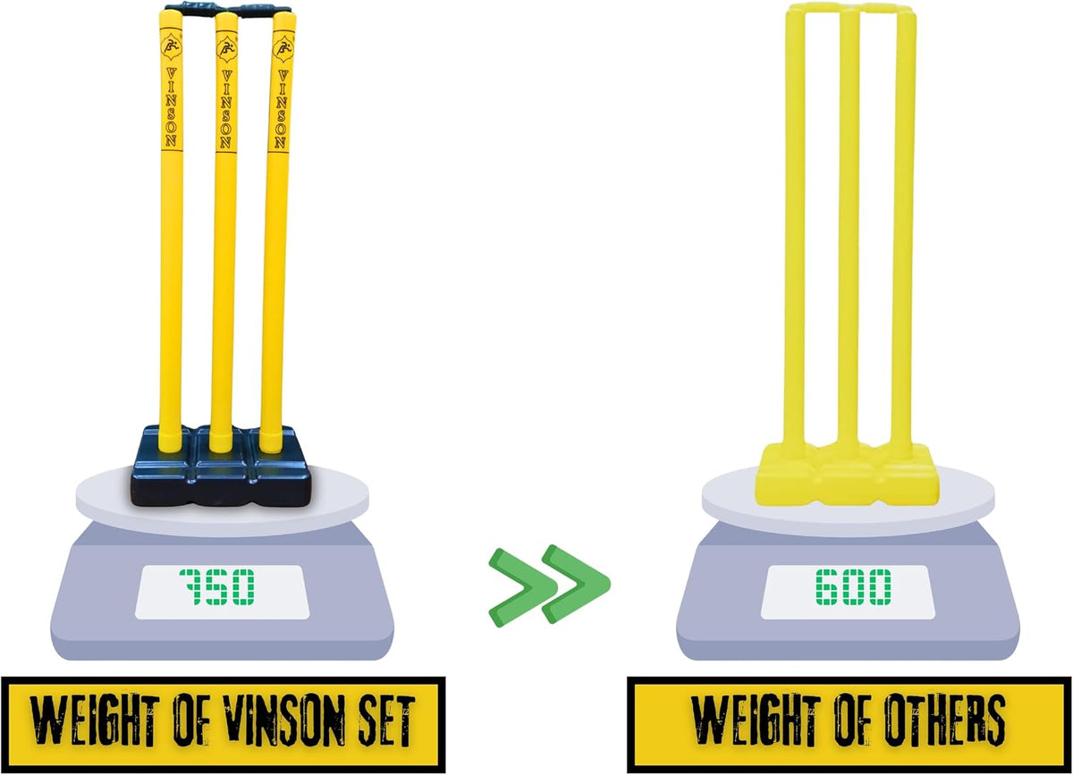 Vinson Junior Cricket Kit Set - Pack Includes Stumps, Wickets, Stands, Bat and Ball | Durable Constructions & Designed for Juniors | Indoor & Outdoor Cricket Playing Set for Kids | Birthday Gift