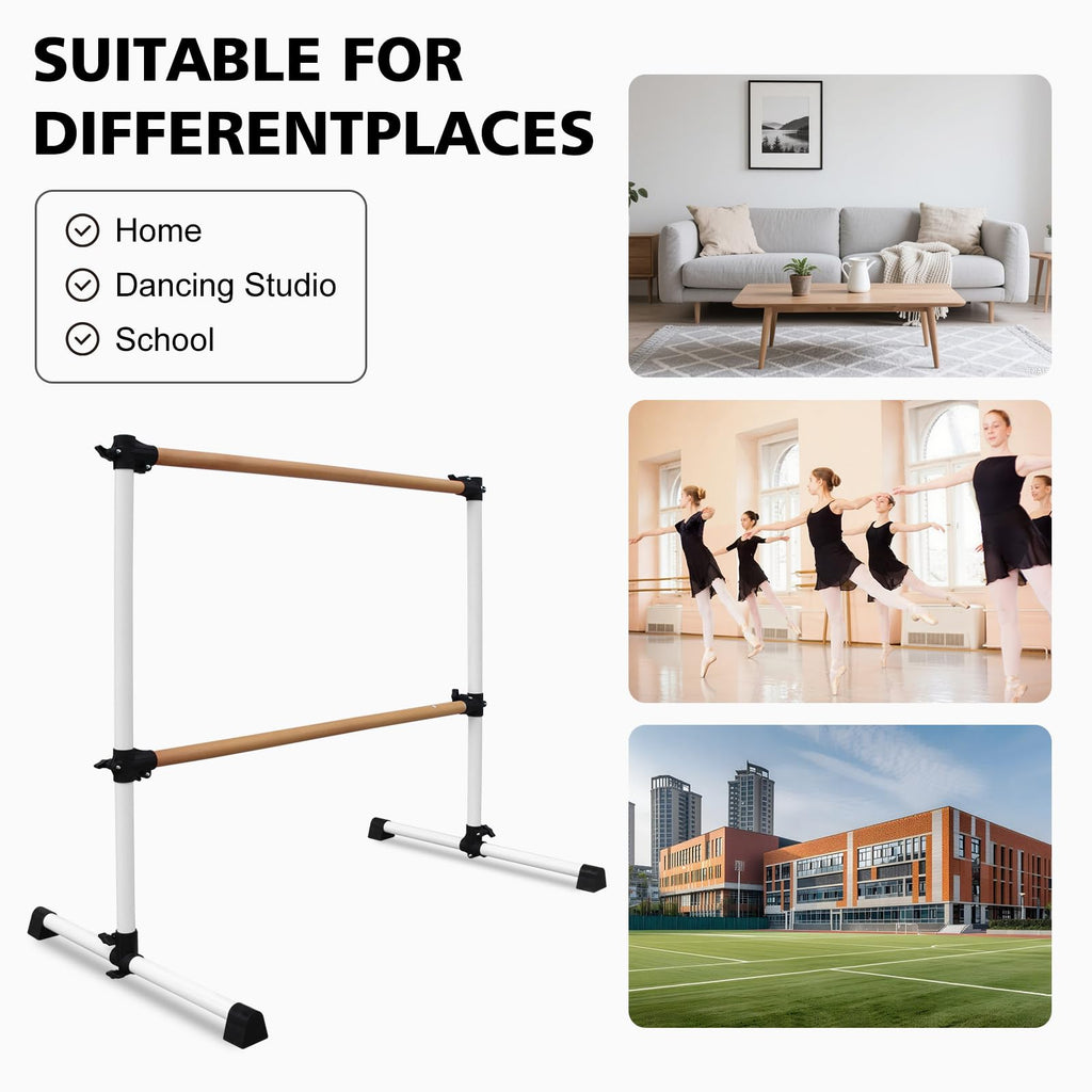 4FT/6FT Height Adjustable Double Ballet Barre, Freestanding Portable Stretching Dance Bar for Home, Heavy Duty Exercise Equipment for Kids & Adults with Anti-Slip Rubber Pads