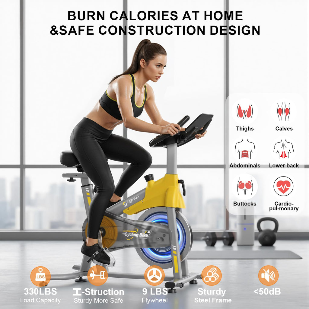 Exercise Bikes for Home,Spin Bike with Adjustable Magnetic,Brake Pad Resistance Silent Belt Drive,350lbs/300lbs Weight Capacity &Upgraded Version Seat for Home Cardio&Weight Loss(QM-530W)