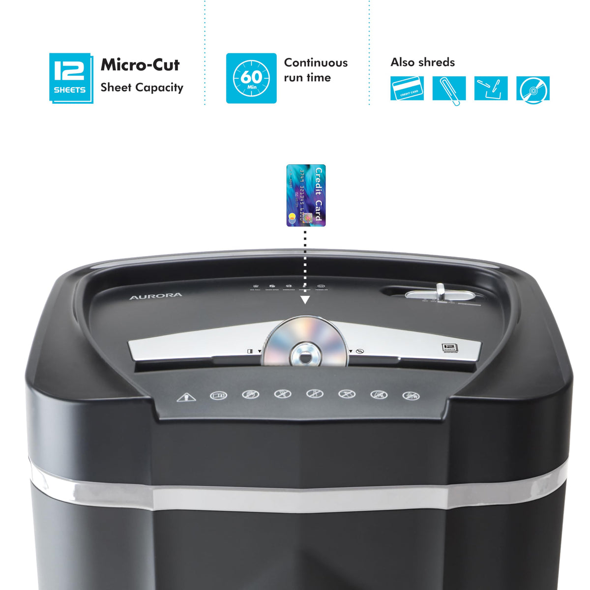 Aurora Professional Grade 120-Sheet Auto Feed Micro-Cut Paper and Credit Card Shredder with 5 Gallon Pullout Basket / 30 Minutes/Security Level P-4 (White/Black)