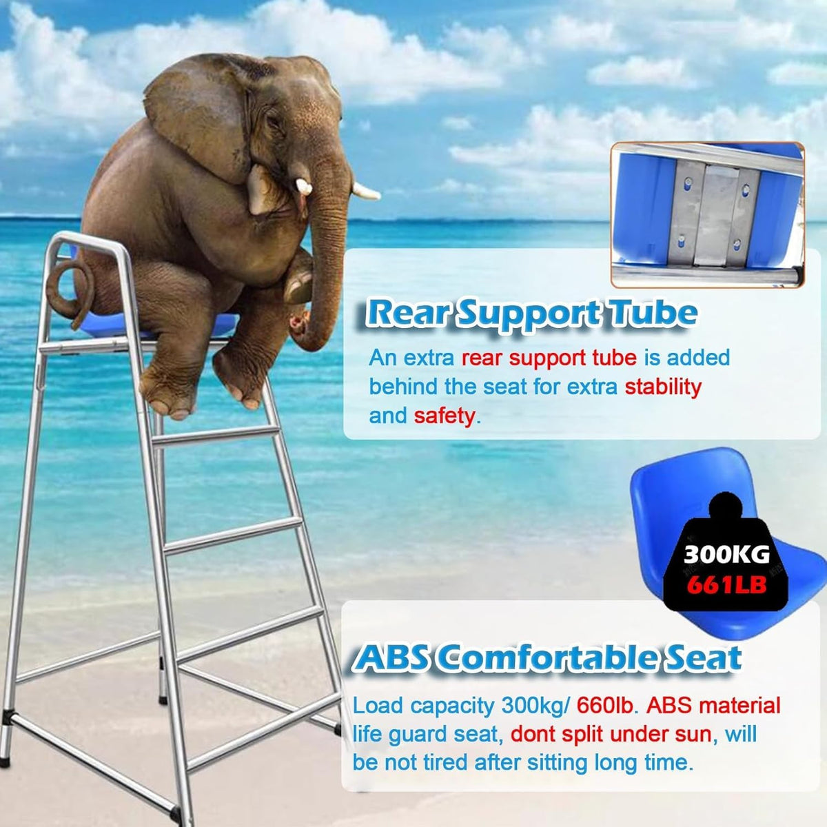 Adults/Kids Life Guard Chairs - 304 Stainless Steel for Beach/Water Park/Lake Outdoor, Swimming Pool Deck Lifeguard Chairs(72x82x120cm/28.3x32.3x47.2inch)