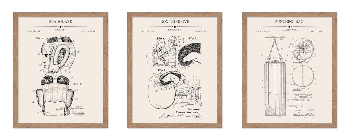 Poster Master 3-Piece Fencing Blueprint Poster - Fencing Garment Patent Print - Fencing Mask Design - Target Art - Sports Design - Technical Drawing Print - Gym or Office Decor - 8x10 Brown Framed