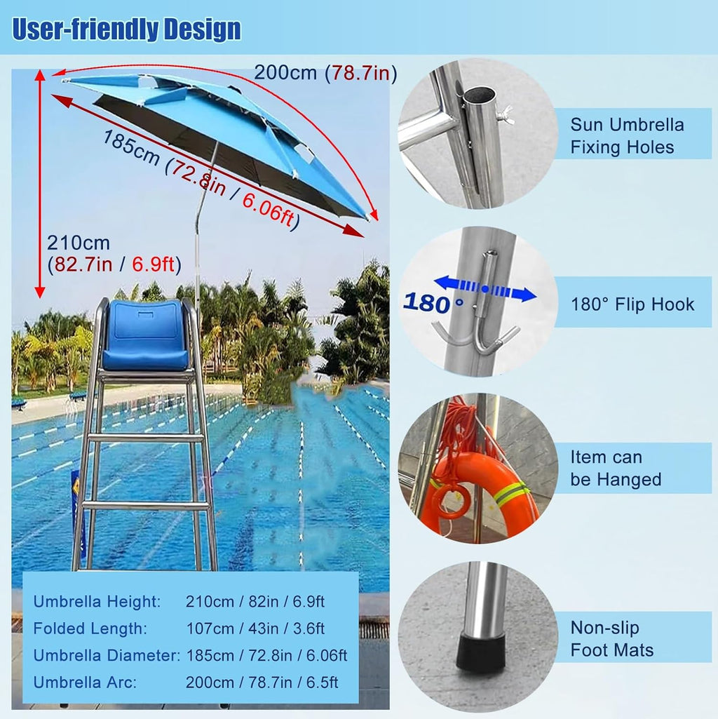 Competition Referee Stand Chair Outdoor, High Lifeguard Chair with Umbrella/Comfortable Seat, Floor Standing Heavy Duty Lifesaving Observation Chair for Gymnasiums(1.2m/3.9ft/47in)