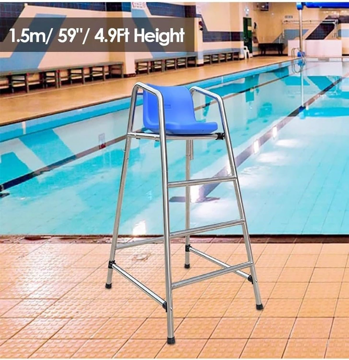 Outdoor Extra Tall Lifeguard Chair Stand for Beach Pool Patio Lake, 120 150 180 cm Adjustable Height Stainless Steel Frame Referee Seat for Tennis Volleyball Sw, Blue, 120cm/47.2in/3.9ft high