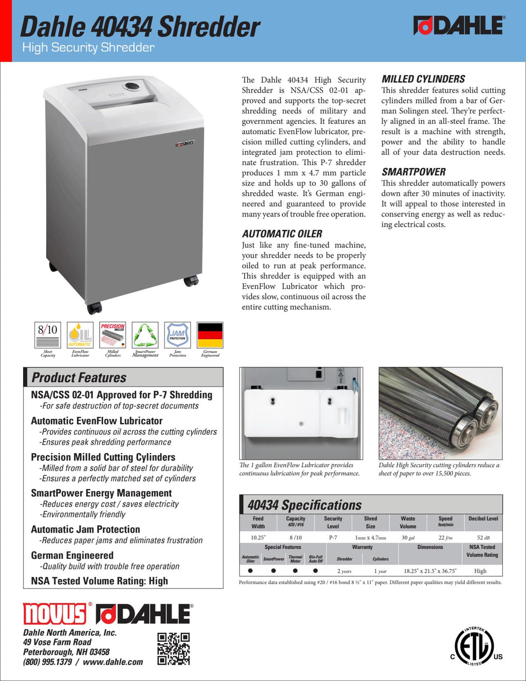 Dahle 50464 Paper Shredder, Cross Cut, P-4 Security, German Engineered, Jam Protection, Oil Free, SmartPower, Shreds CDs, 24 Sheet Max, 30 Gal Bin
