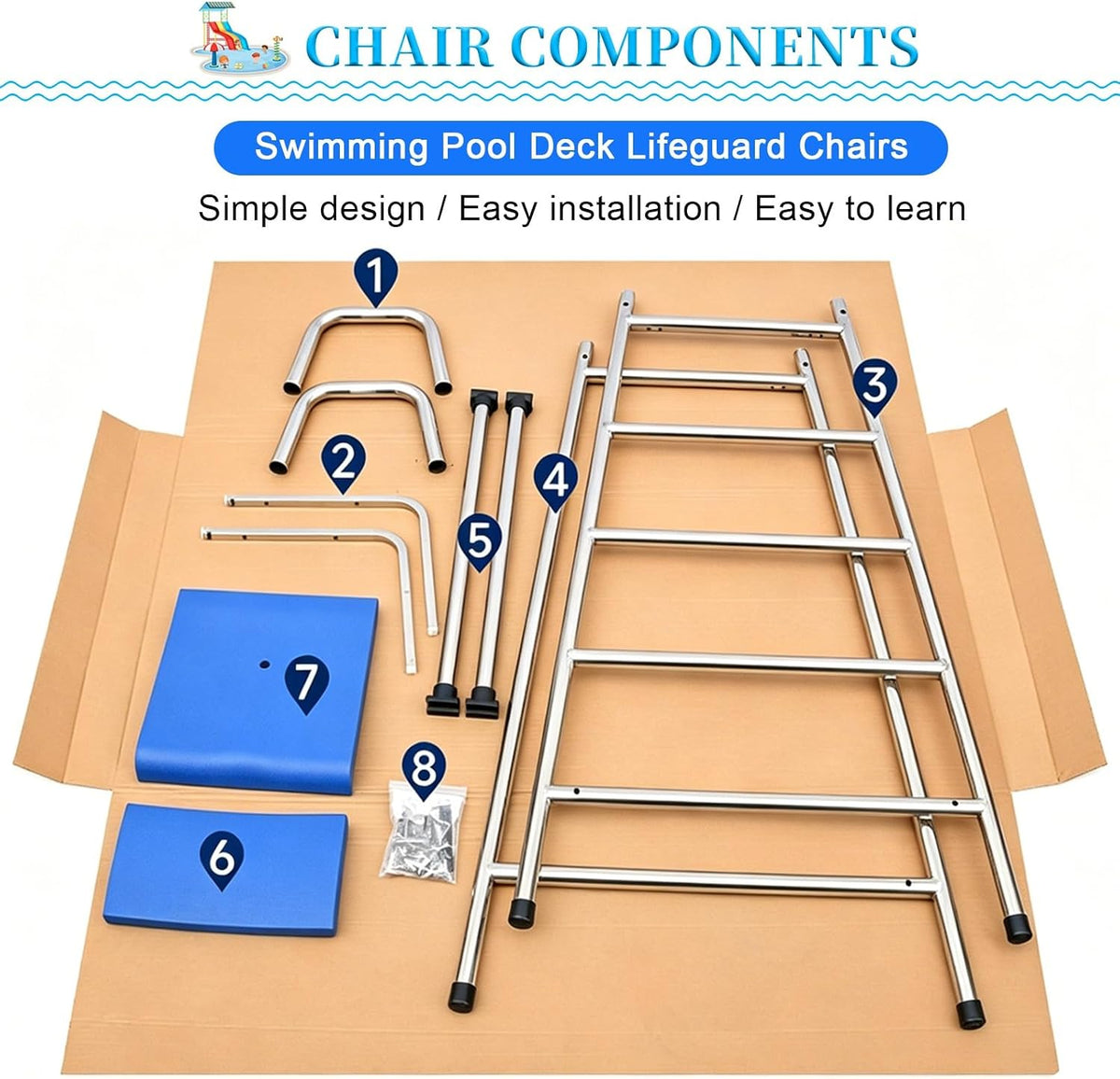 Commercial Lifeguard Stand - Heavy-Duty 304 Stainless Steel Frame with Ladders, for Poolside, Beach Clubs & Community Swimming Centers(74.8in/1.9m/6.2ft)