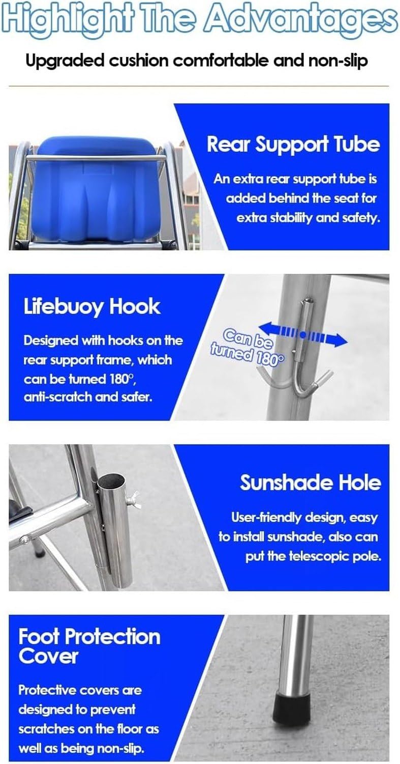 Tennis Volleyball Referee Chair Stand 120 150 180cm High Stainless Steel Lifeguard Seat for Pools Patio Lake Beach Outdoor Extra Tall Guard Deck Chair Comfortab, Blue, 120cm/47.2in/3.9ft high