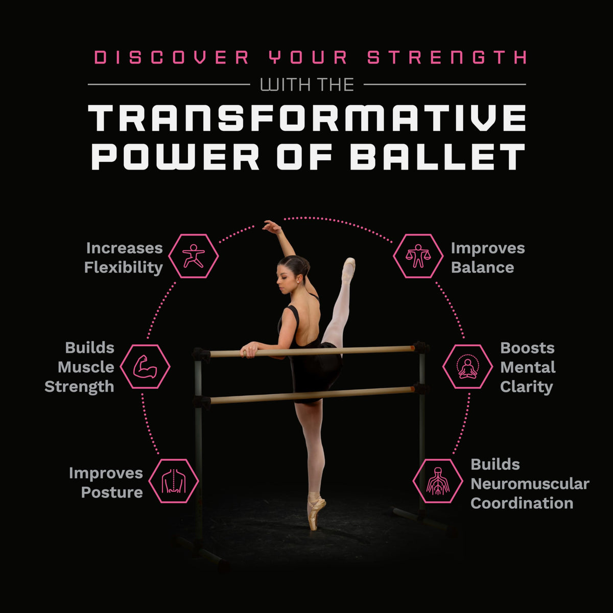 VITA Barre Portable Freestanding Double Ballet Barre, Prodigy, Wood | Adjustable Height, USA Made, Home or Gym Exercise Equipment for Kids & Adults | Dance, Fitness, Pilates