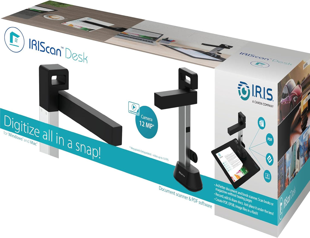 IRIScan Desk 6-Document Scanner,Auto-Flatten & Deskew Tech, 12MP Camera, Capture Letter Size (8,5x11in),Text to Speech 138 Languages OCR,PDF/Searchable PDF/Word/Tiff/Excel,Windows & MacOS,Silver Grey