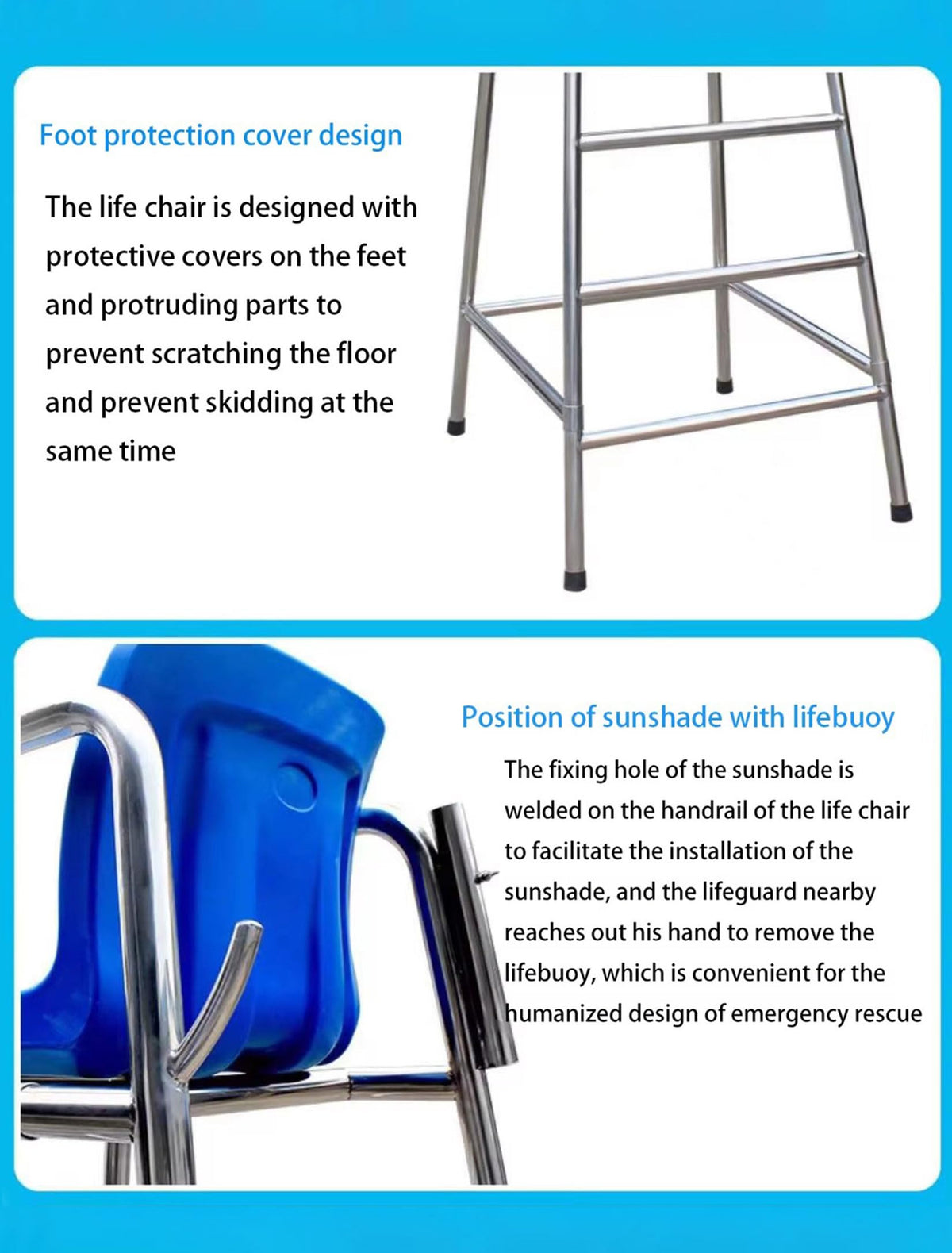Swimming Pool Stainless Steel Safety Equipment Lifeguard Chairs, 2/3/4-Step Portable Observation Lifeguard Chair Lightweight Stable Perfect for Supervision, Instruction Swim Competition,120cm