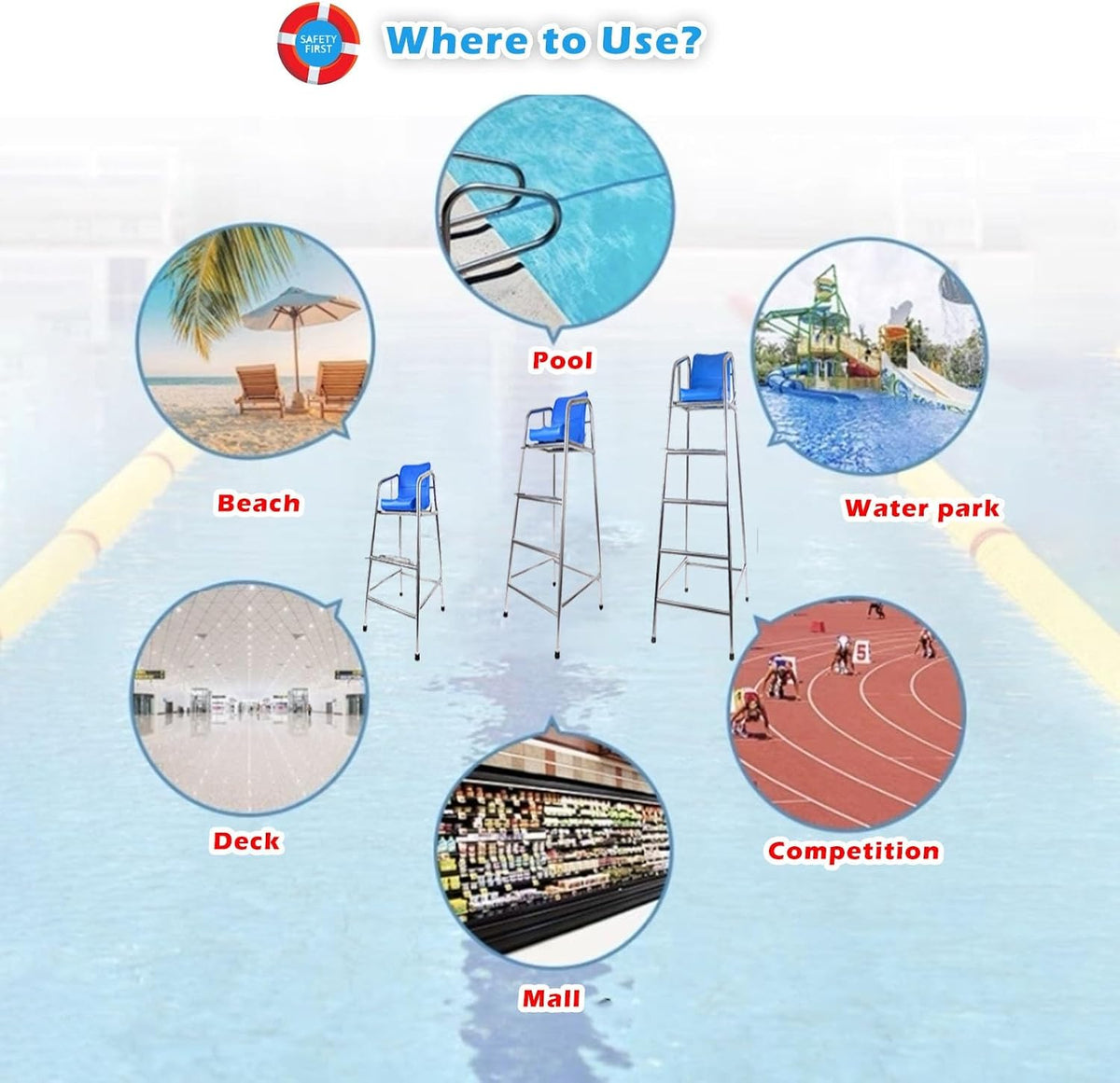 Tall Lifeguard/ Deck Chairs Outdoor, 47' '60'' 71'' High Fade-Resistant Stainless Steel Elevated Life Guard Chair - Loads 330kg, Referee Ladder Stool, Lifesaving Observation Chairs(H-180cm/70in/5.9ft)