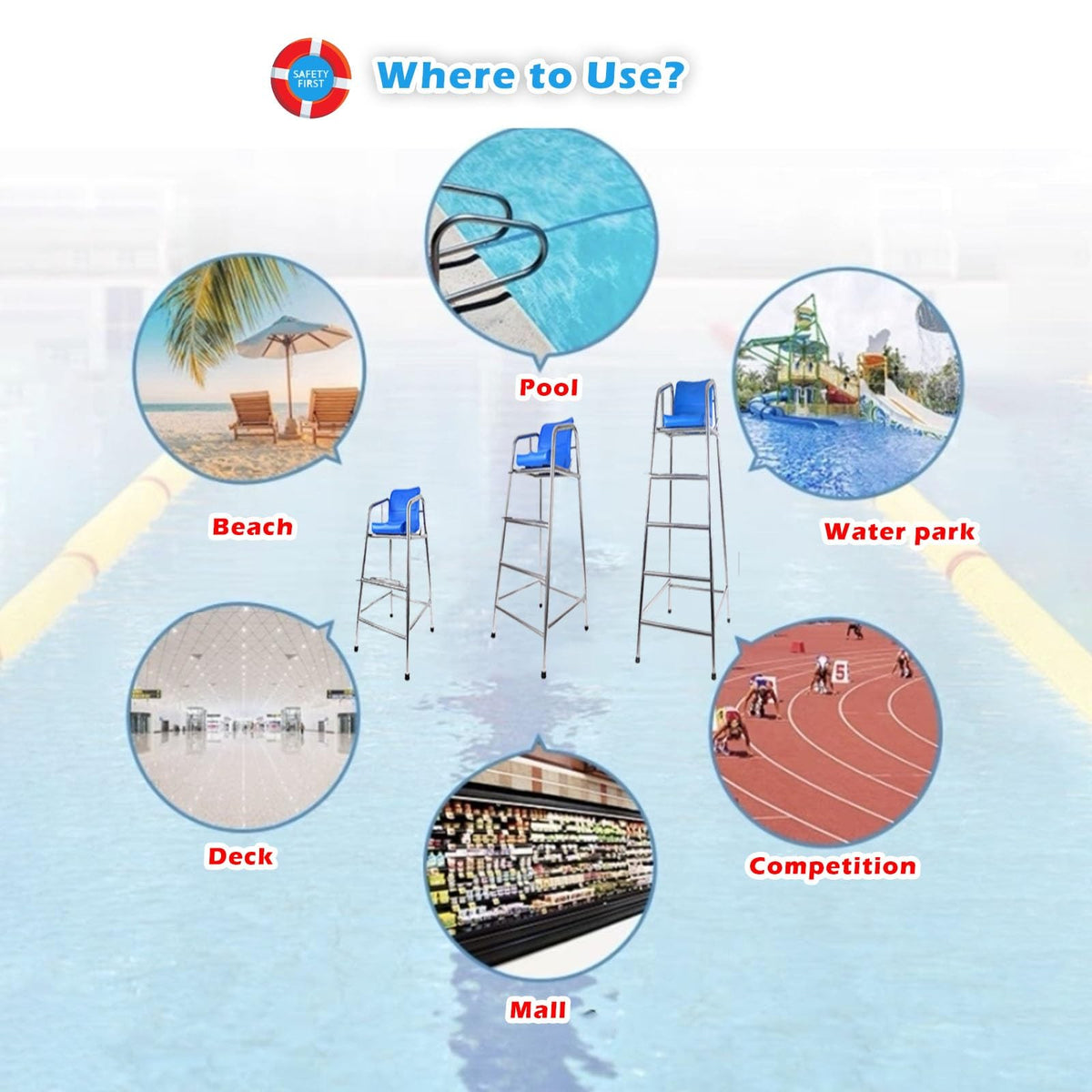 Tall Lifeguard/ Deck Chairs Outdoor, 47' '60'' 71'' High Fade-Resistant Stainless Steel Elevated Life Guard Chair - Loads 330kg, Referee Ladder Stool, Lifesaving Observation Chairs(H-180cm/70in/5.9ft)