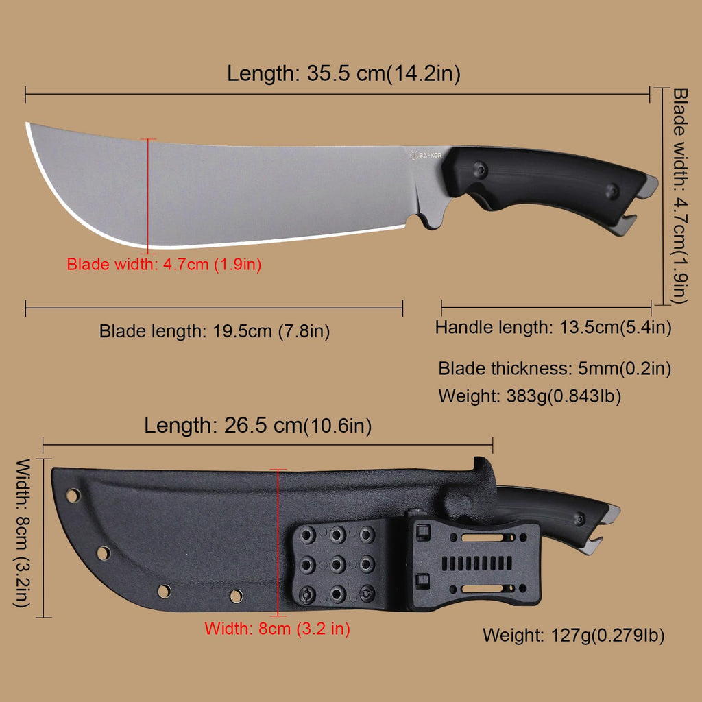 BA-KOR 5MM (9CR18MOV) steel 12.8'' full tang Hunting knife +K sheathing &5.9" cerium igniter can be used outdoors for outdoor hunting, camping, obstacle clearing, wood chopping, BBQ, fishing, kitchen cutting, EDC tools, gifts (G10 Black-C, Inches, 12.8)