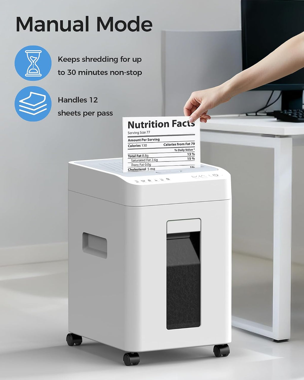 Locksworth 110-Sheet Micro Cut Shredder for Home Office, 6.9 Gallons Bin P-4 High Security Paper Shredder for Credit Card, Staple, Clip, Heavy Duty Commercial Shredders with Casters