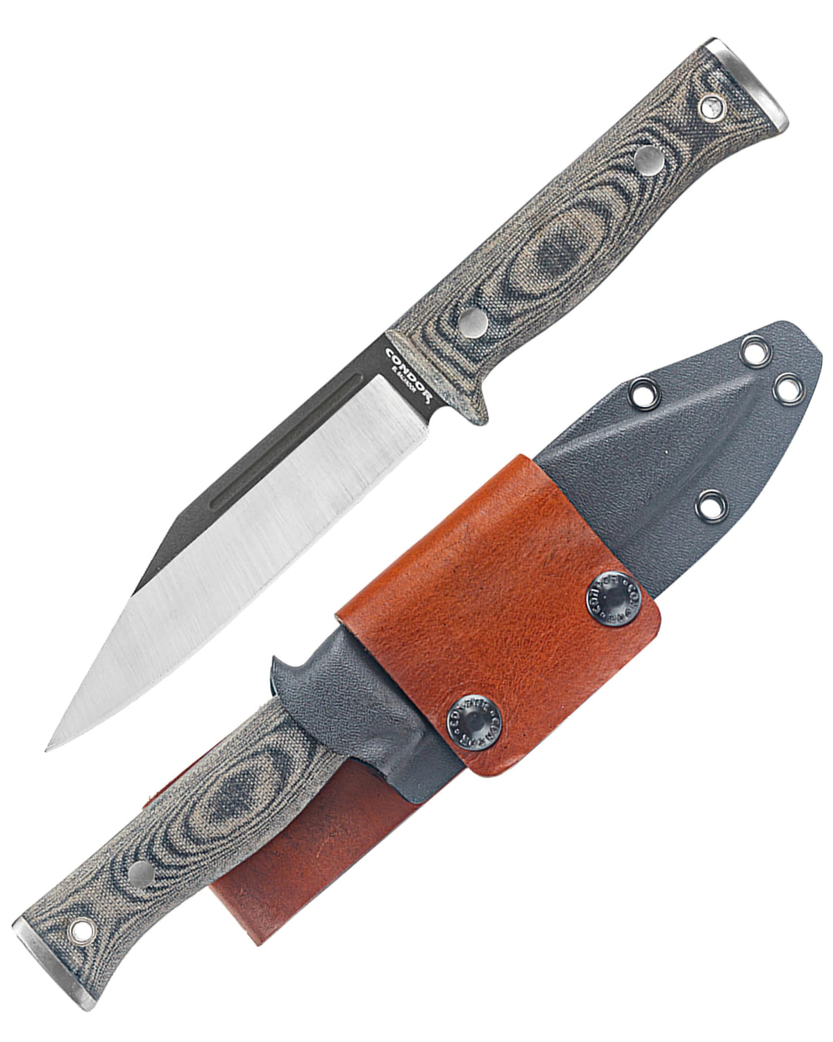 Condor Tool & Knife Atrox Knife | Hunting Knife with Kydex with Leather Belt Loop Sheath | High Carbon Steel Survival Knife with a Micarta Handle | Fixed Blade Tactical Knife | 10.9 in Blade | 29.6oz
