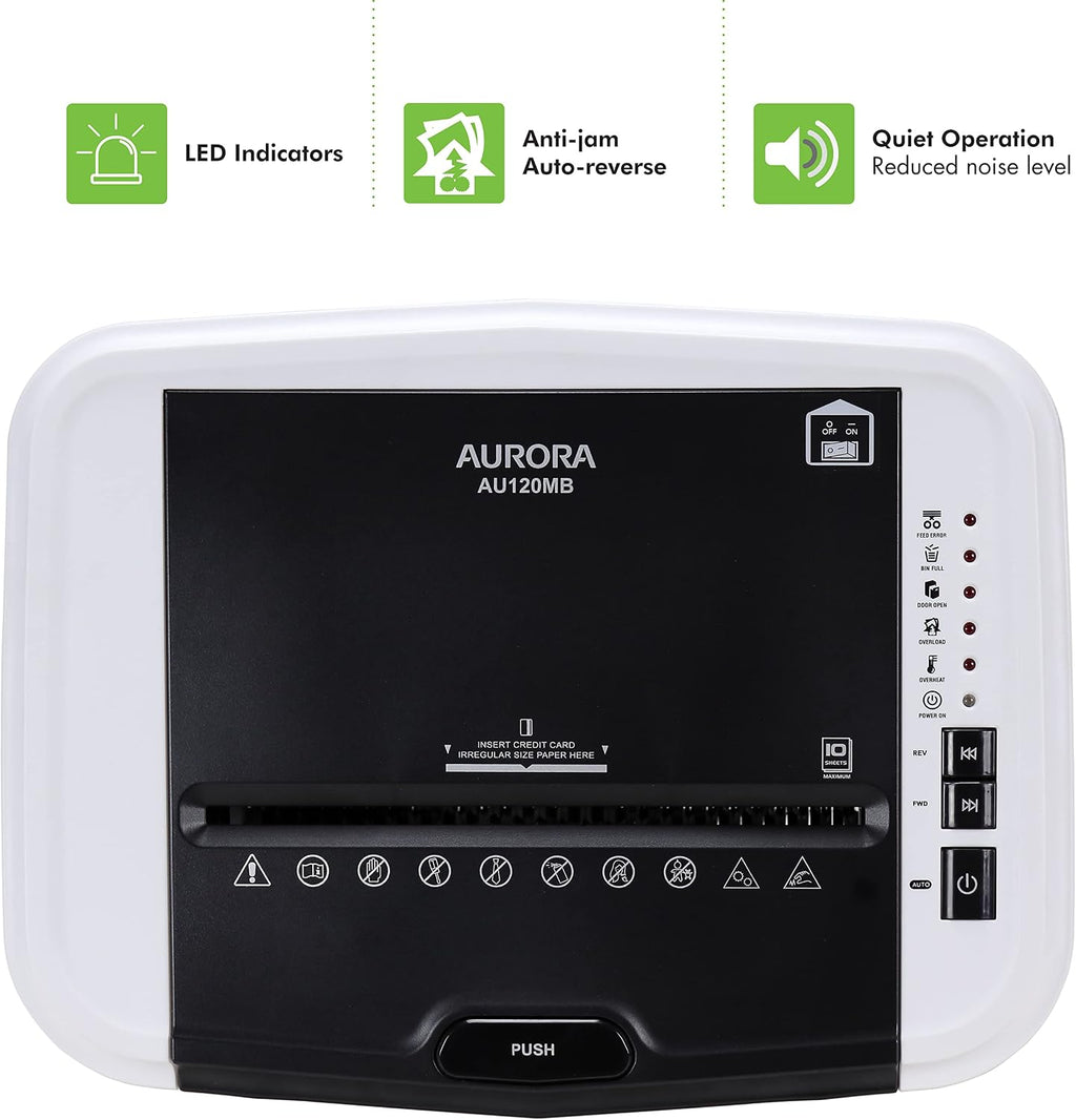 Aurora AU120MB 120-Sheet Auto Feed High Security Micro-Cut Paper Shredder / 30 Minutes (White/Black)