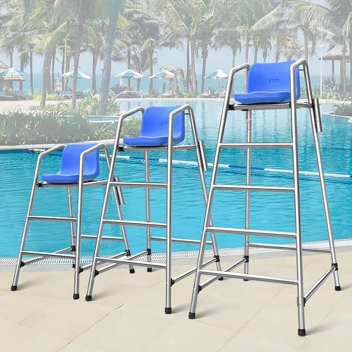 Outdoor Extra Tall Lifeguard Chair Stand for Beach Pool Patio Lake, 120 150 180 cm Adjustable Height Stainless Steel Frame Referee Seat for Tennis Volleyball Sw, Blue, 120cm/47.2in/3.9ft high