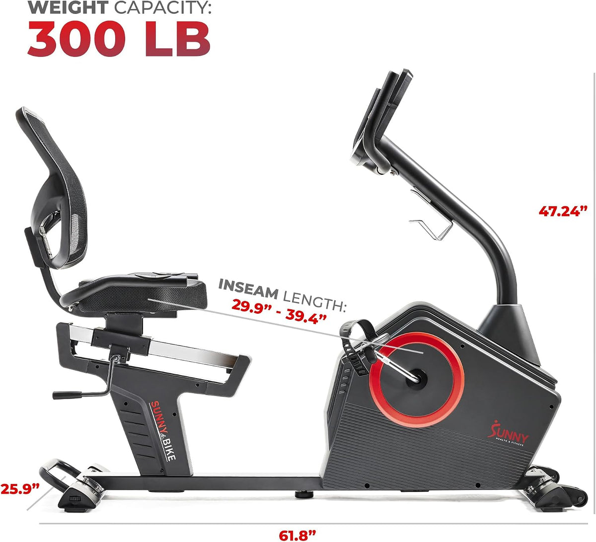 Sunny Health & Fitness Smart Recumbent Bike for Indoor Low Impact Cardio