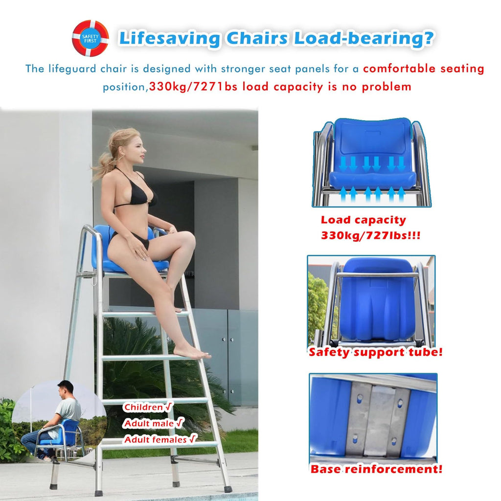 Tall Lifeguard/ Deck Chairs Outdoor, 47' '60'' 71'' High Fade-Resistant Stainless Steel Elevated Life Guard Chair - Loads 330kg, Referee Ladder Stool, Lifesaving Observation Chairs(H-180cm/70in/5.9ft)