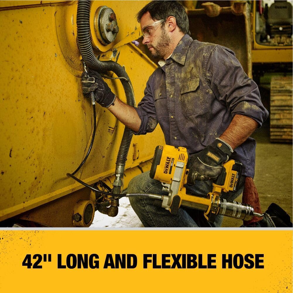DEWALT Grease Gun Kit 20V MAX with 4.0Ah Battery and Charger, Cordless Grease Gun, LED Light, 42â Hose, 10,000 PSI, Variable Speed Triggers (DCGG571M1)