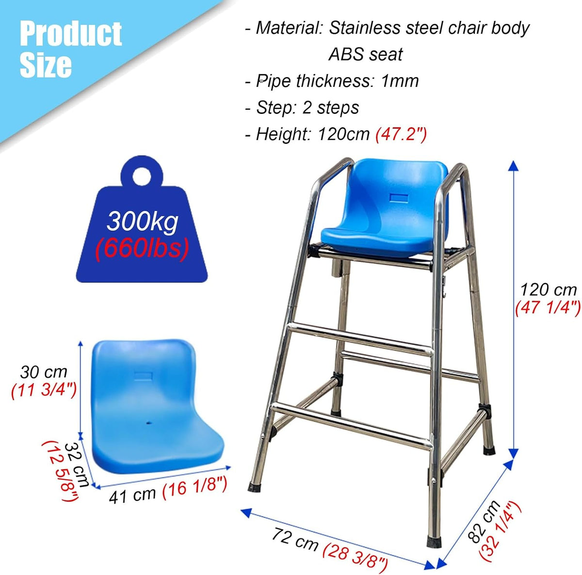 Lifeguard Chairs,Portable Lifeguard Chair with Rescue Pole - Rustproof Outdoor Observation Seat, Heavy-Duty Referee Stand for Competitions - 120Cm,120cm (47.2