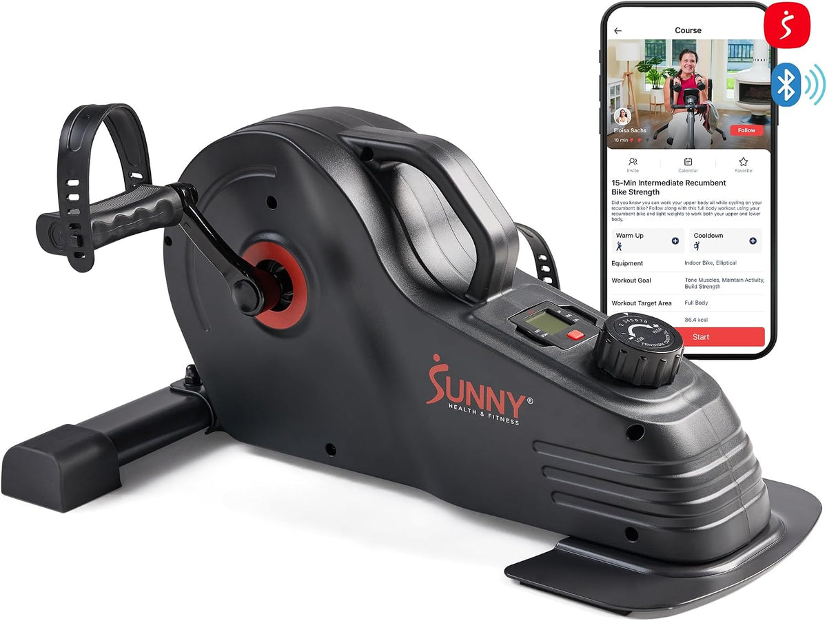 Sunny Health & Fitness 2-in-1 Smart Magnetic Pedal Exerciser, Compact Indoor Under-Desk Mini Exercise Bike for Full Body Cardio Workout and Physical Therapy, Free SunnyFit Training App Connection