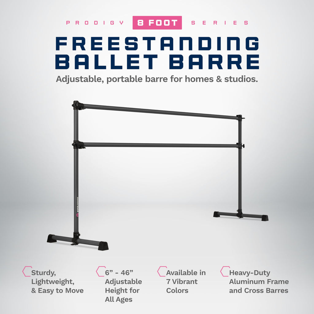 VITA Barre Portable Freestanding Double Ballet Barre, Prodigy, Aluminum | Adjustable Height, USA Made, Home or Gym Exercise Equipment for Kids & Adults | Dance, Fitness, Pilates