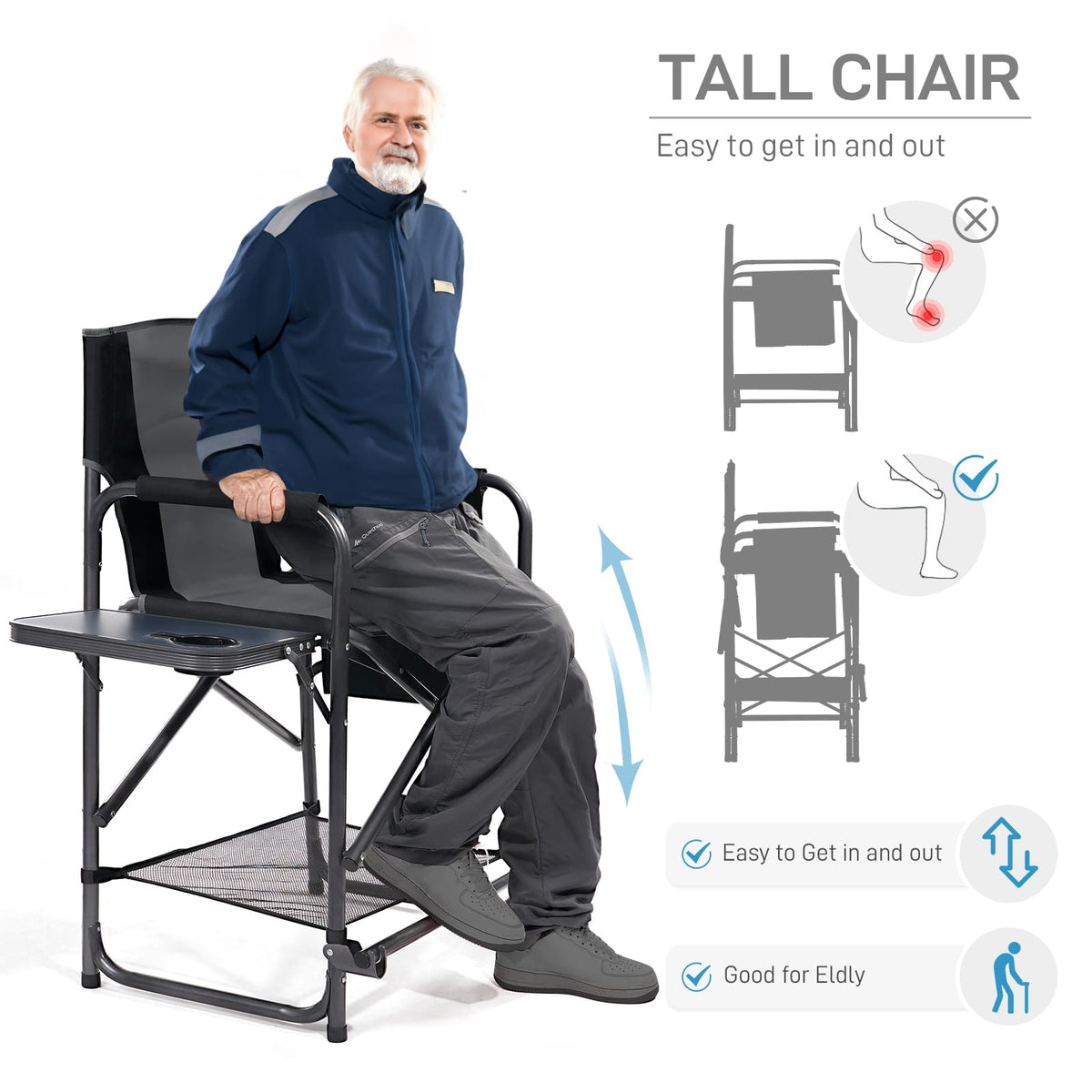 EVER ADVANCED 23.2" Medium Tall Director Chair with Side Table 400LBS Green