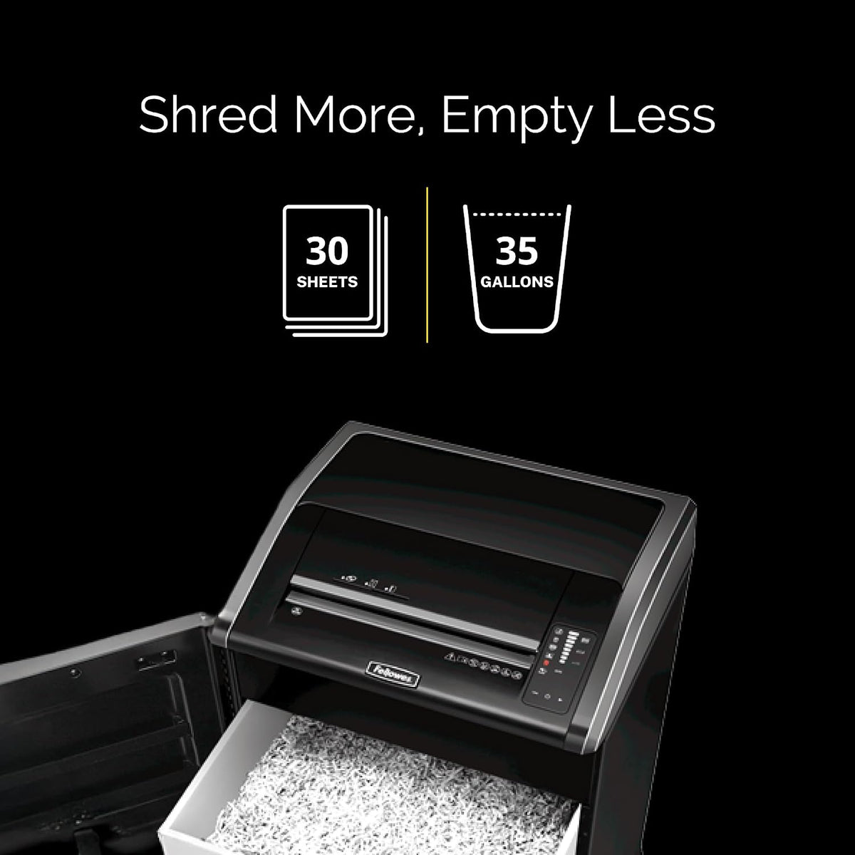 Fellowes Powershred 485Ci 100% Jam Proof Commercial Grade, Quiet Operation 30-Sheet Cross-Cut Paper Shredder, TAA Compliant (38485), Black