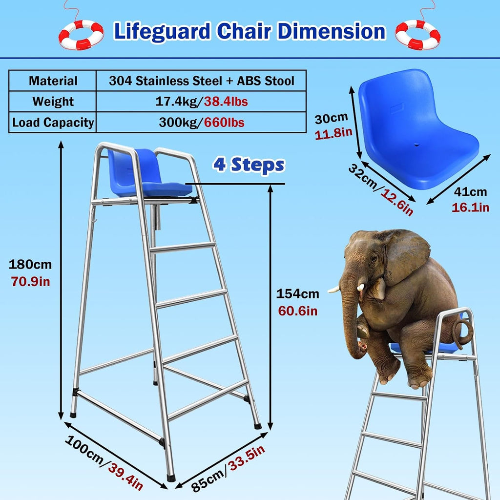 Detachable Coaches Referees Directors Chair, Lifeguard Chairs with Seat Hook & Sunshade Hole 4 5 6 Ft Tall, All-Weather Counter Height Barstools for Adults,One Color-H 71in/180cm