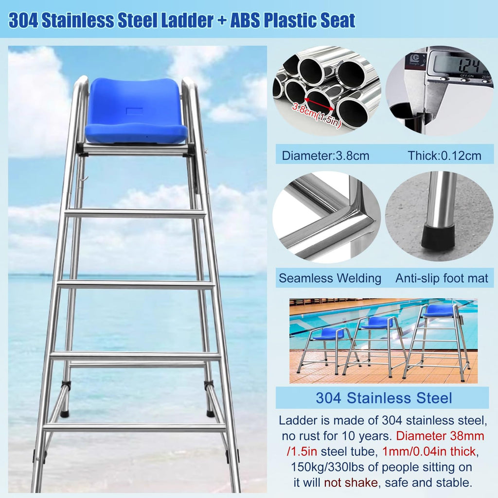 Competition Referee Stand Chair Outdoor, High Lifeguard Chair with Umbrella/Comfortable Seat, Floor Standing Heavy Duty Lifesaving Observation Chair for Gymnasiums(1.2m/3.9ft/47in)