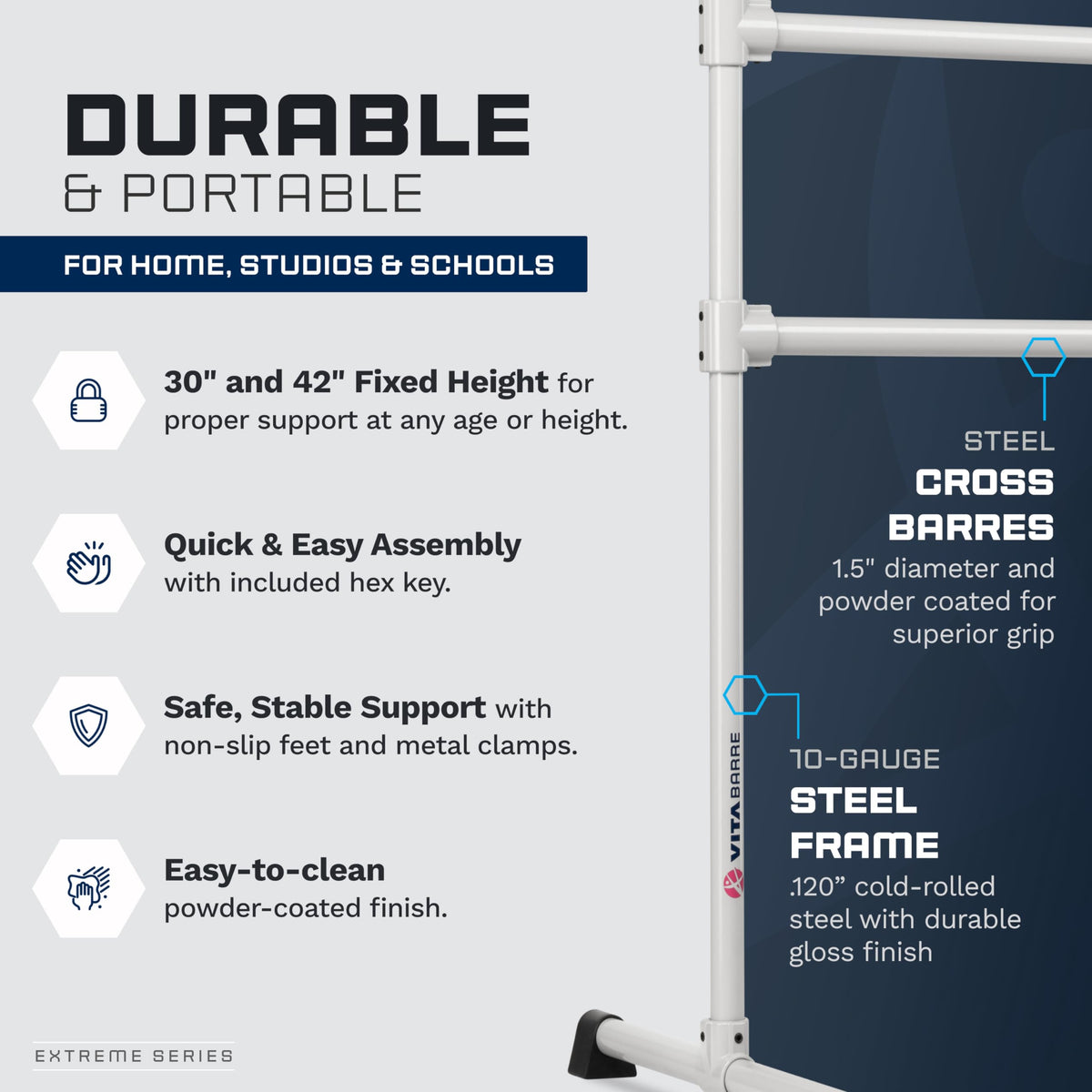 VITA Barre Portable Freestanding Double Ballet Barre, Extreme, Steel | Fixed Height, Made in USA, Home or Gym Exercise Equipment for Kids & Adults | Dance, Fitness, Pilates