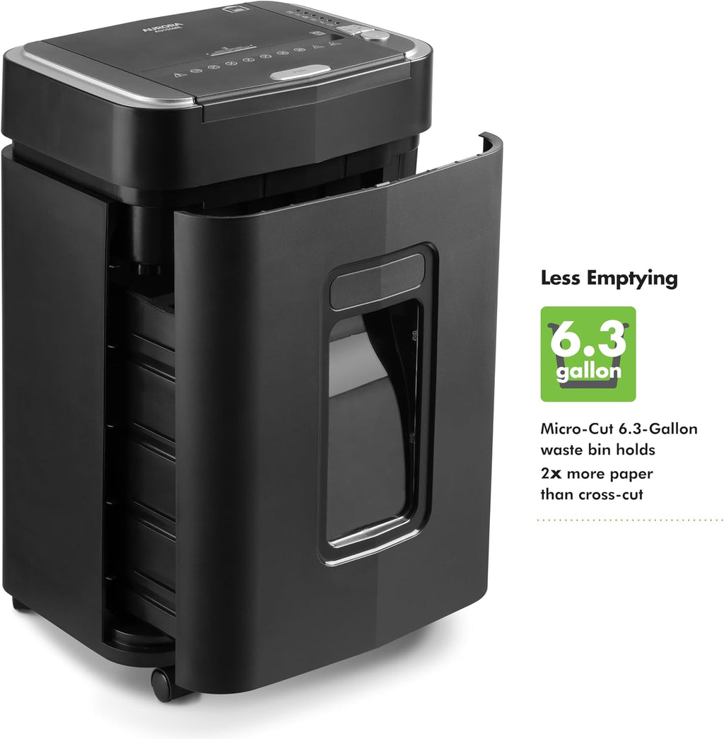 Aurora Commercial Grade 150-Sheet Auto Feed Heavy Duty Micro-Cut Paper and Credit Card Shredder with 6.3 Gallon Pullout Basket / 60 Minutes Continuous Run Time/P-4 Security Level