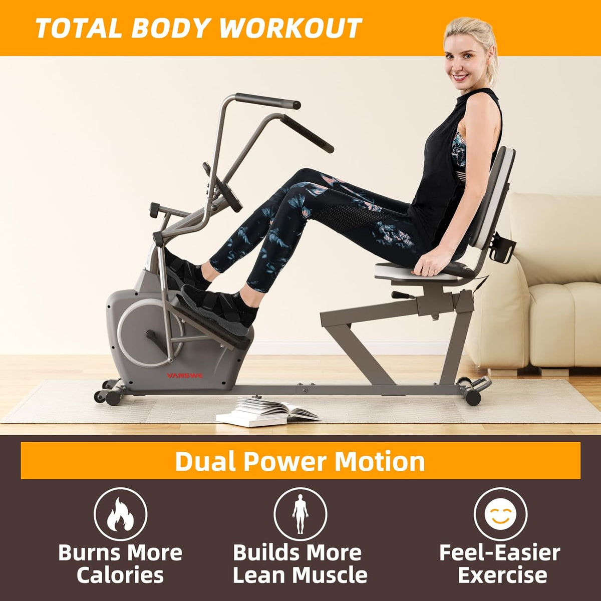 VANSWE Recumbent Elliptical Cross Trainer with Arm Exerciser