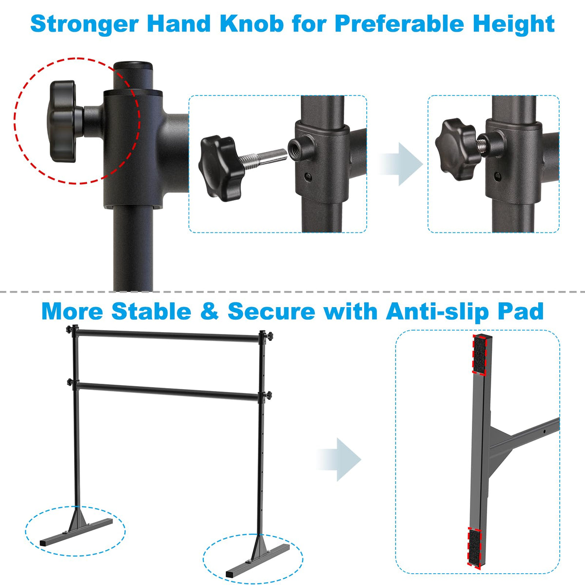 BeneLabel 4FT/5FT/6FT Height Adjustable Freestanding Ballet Barre with Fabric Sleeve Portable Double Ballet Bar 350 lbs Capacity Heavy Duty Dance Barre for Home Workout, Stretch