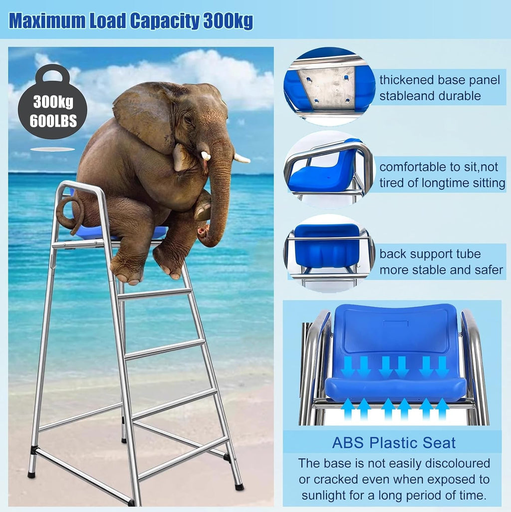 Competition Referee Stand Chair Outdoor, High Lifeguard Chair with Umbrella/Comfortable Seat, Floor Standing Heavy Duty Lifesaving Observation Chair for Gymnasiums(1.2m/3.9ft/47in)