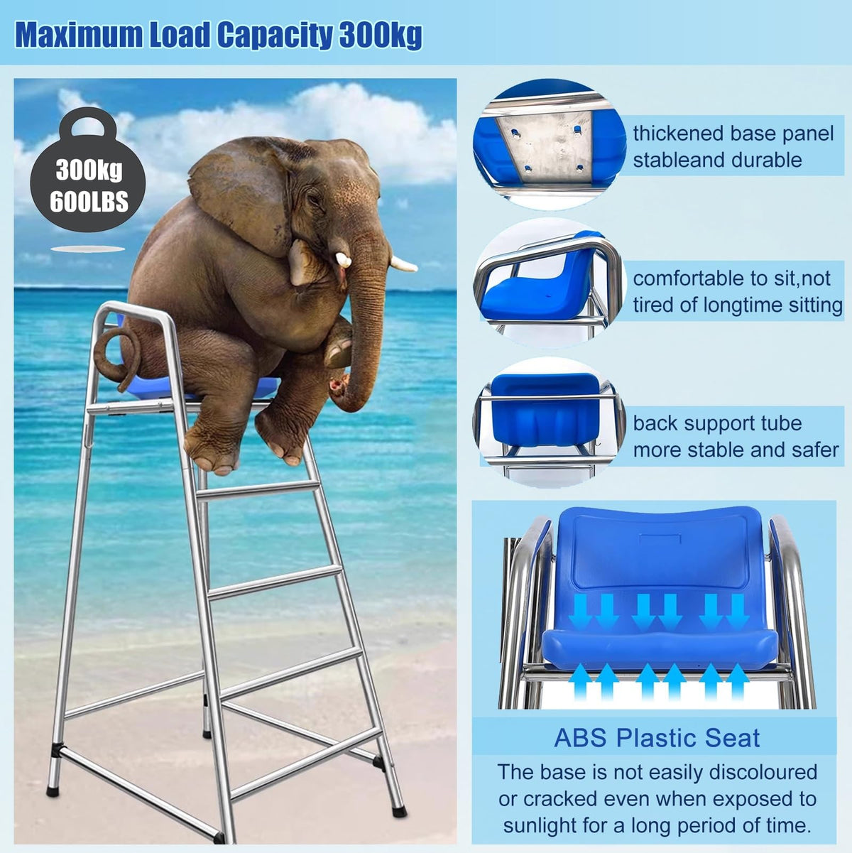 Competition Referee Stand Chair Outdoor, High Lifeguard Chair with Umbrella/Comfortable Seat, Floor Standing Heavy Duty Lifesaving Observation Chair for Gymnasiums(1.2m/3.9ft/47in)