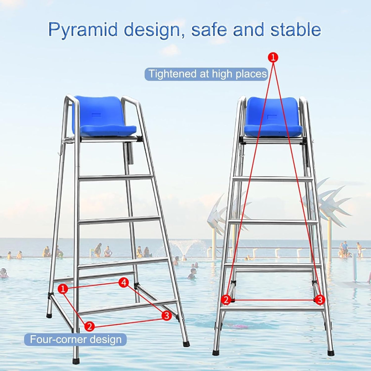 Large Lifeguard Chair - Outdoor Patio Chairs, Beach/Water Park/Competition Pool Rescue Ladder - Removable Referee Chair, Raised Referee Chair for(120cm)