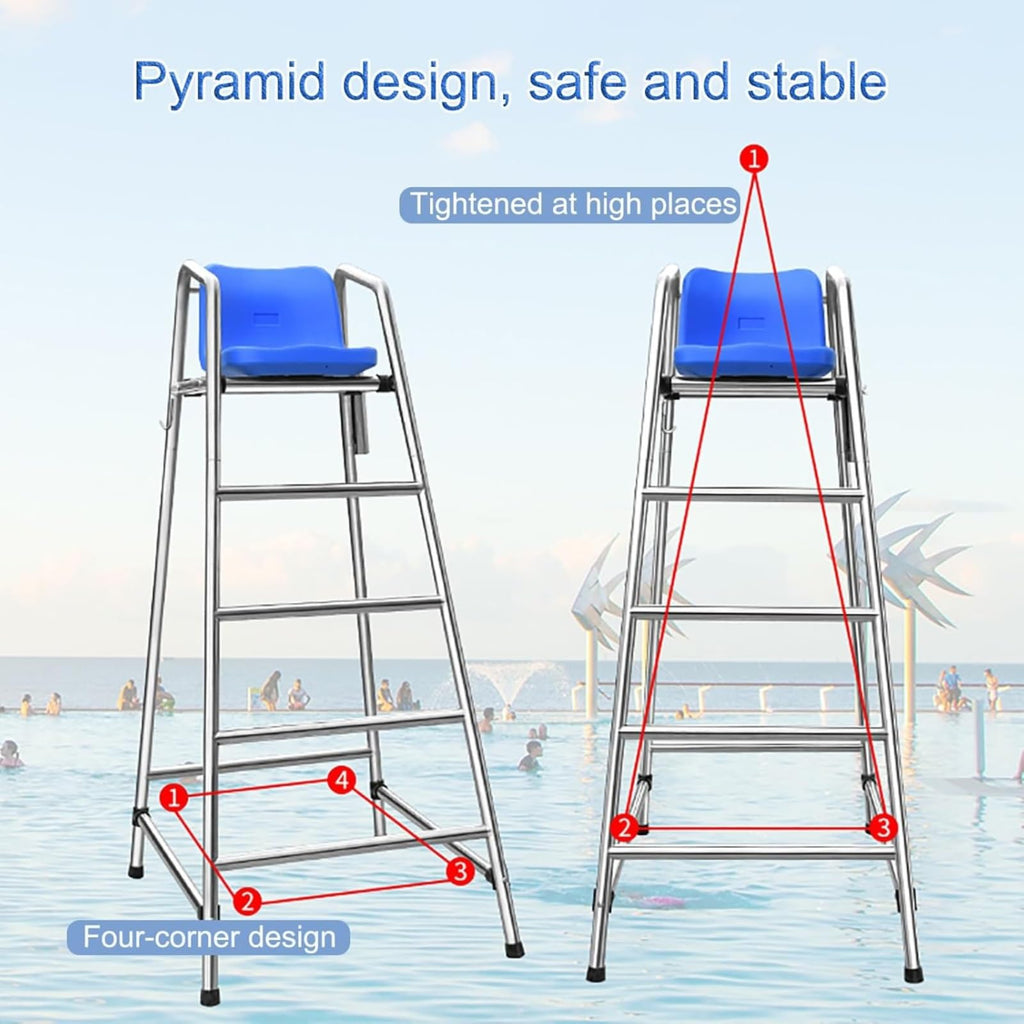 Large Lifeguard Chair - Outdoor Patio Chairs, Beach/Water Park/Competition Pool Rescue Ladder - Removable Referee Chair, Raised Referee Chair for(120cm)