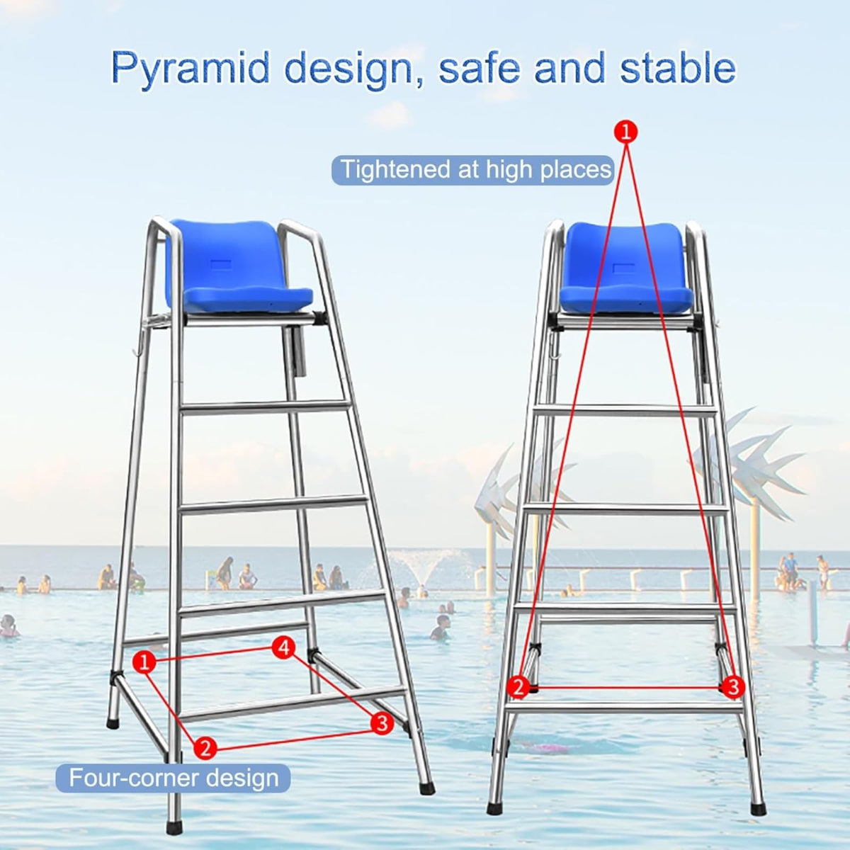 Large Lifeguard Chair - Outdoor Patio Chairs, Beach/Water Park/Competition Pool Rescue Ladder - Removable Referee Chair, Raised Referee Chair for(120cm)