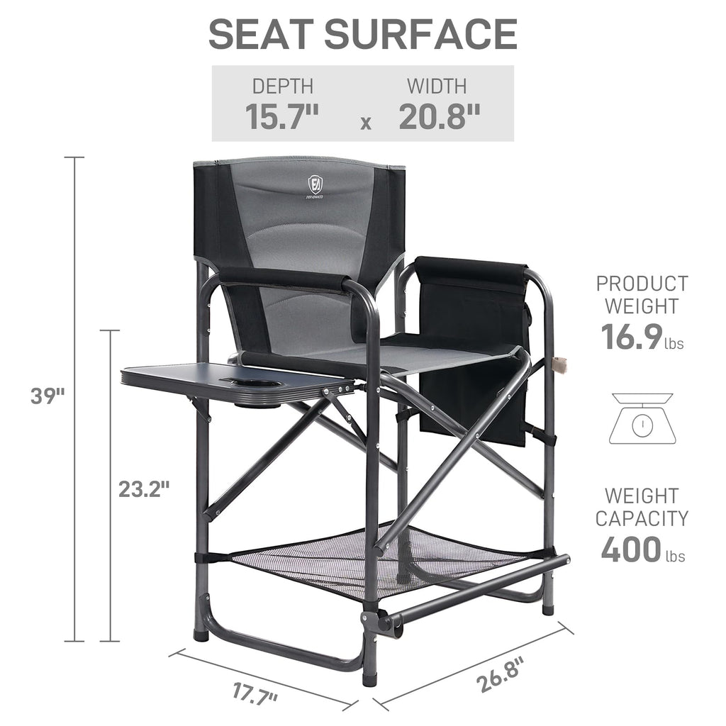 EVER ADVANCED 23.2" Medium Tall Director Chair with Side Table 400LBS Green
