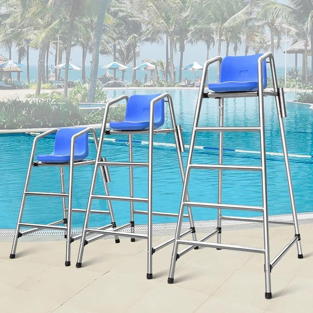Tennis Volleyball Referee Chair Stand 120 150 180cm High Stainless Steel Lifeguard Seat for Pools Patio Lake Beach Outdoor Extra Tall Guard Deck Chair Comfortab, Blue, 120cm/47.2in/3.9ft high