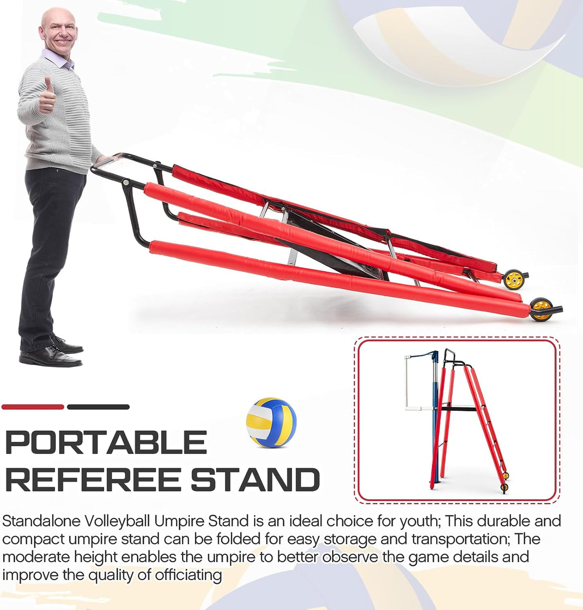 Leinuosen Volleyball Referee Stand with Protective Padding and Wheels 7 x 4 x 2.5 ft Fodable Referee Stand for Compact Storage and Easy Transport
