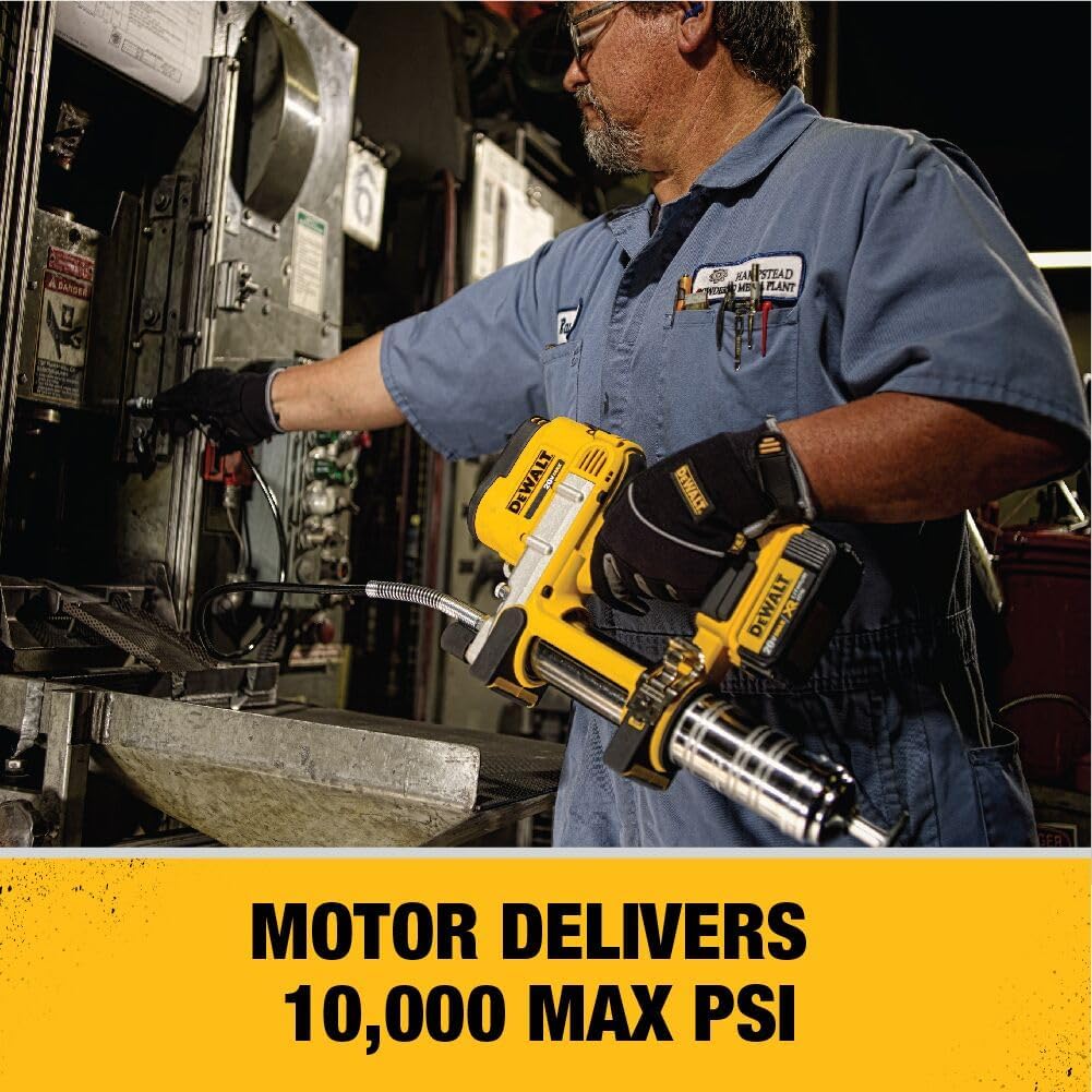 DEWALT Grease Gun 20V MAX, Cordless Electric Grease Gun 42â Hose, 10,000 PSI, Variable Speed Triggers, Tool Only (DCGG571B)