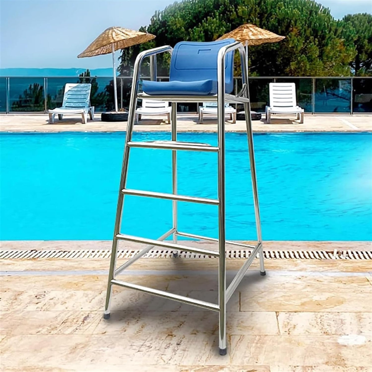 Pool Lifeguard Chair, Beach Observation Chairs Badminton Court Referee Chair, Detachable Stainless Steel Barstool for Outdoor Indoor(150cm)