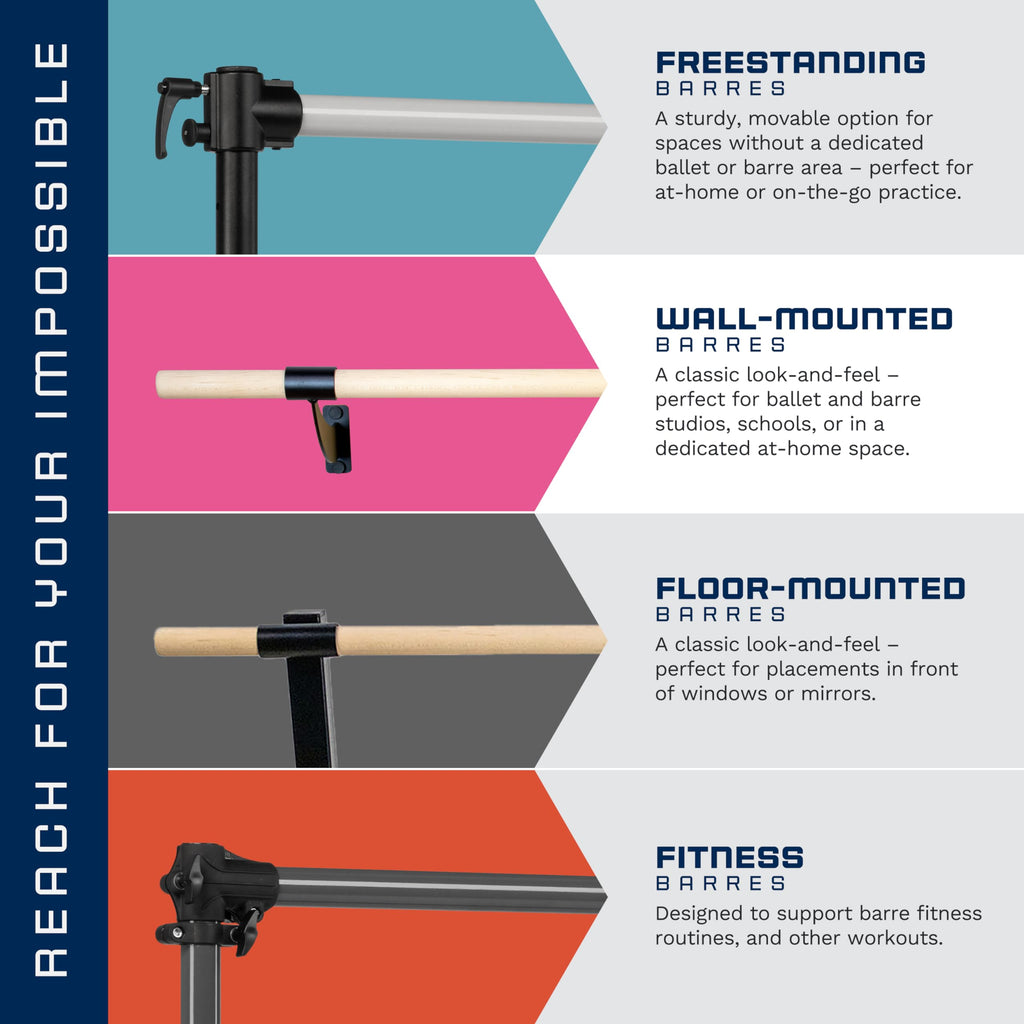 VITA Barre Wall-Mounted Single Ballet Barre, Traditional, Wood and Aluminum | Hinged Height, Made in USA, Home, Studio or Gym Exercise Equipment for Kids & Adults | Dance, Fitness, Pilates