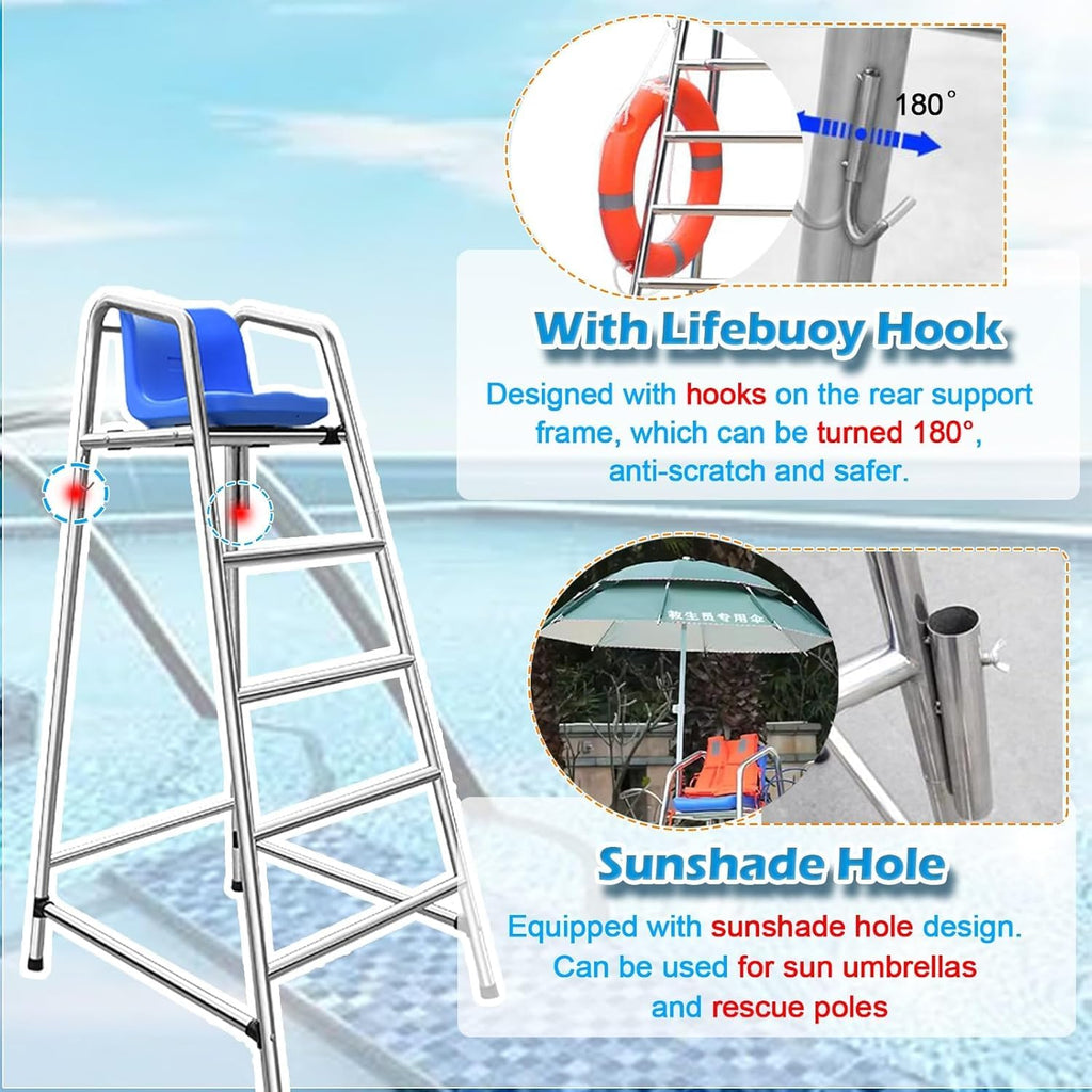 Adults/Kids Life Guard Chairs - 304 Stainless Steel for Beach/Water Park/Lake Outdoor, Swimming Pool Deck Lifeguard Chairs(72x82x120cm/28.3x32.3x47.2inch)