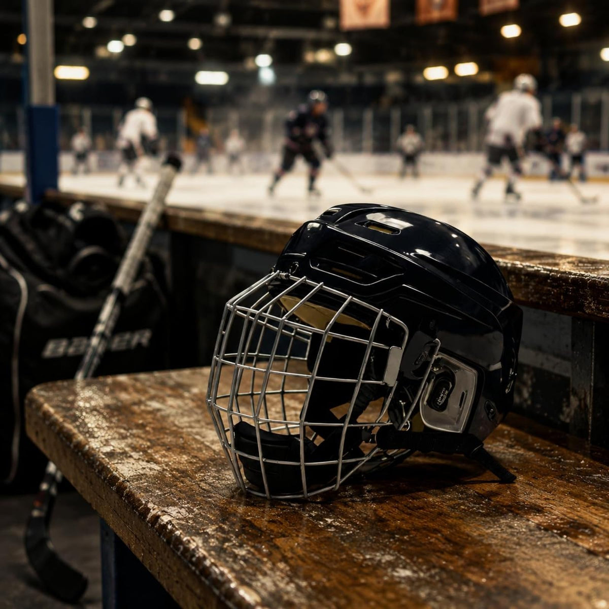 Menolana Ice Hockey Helmet with Face Cage Headgear PP Outer Shell and EVA Inner Padding with Steel Wire Visor and Ear Protection Stable Chin Strap and Vent Ports Suitable for Training Game