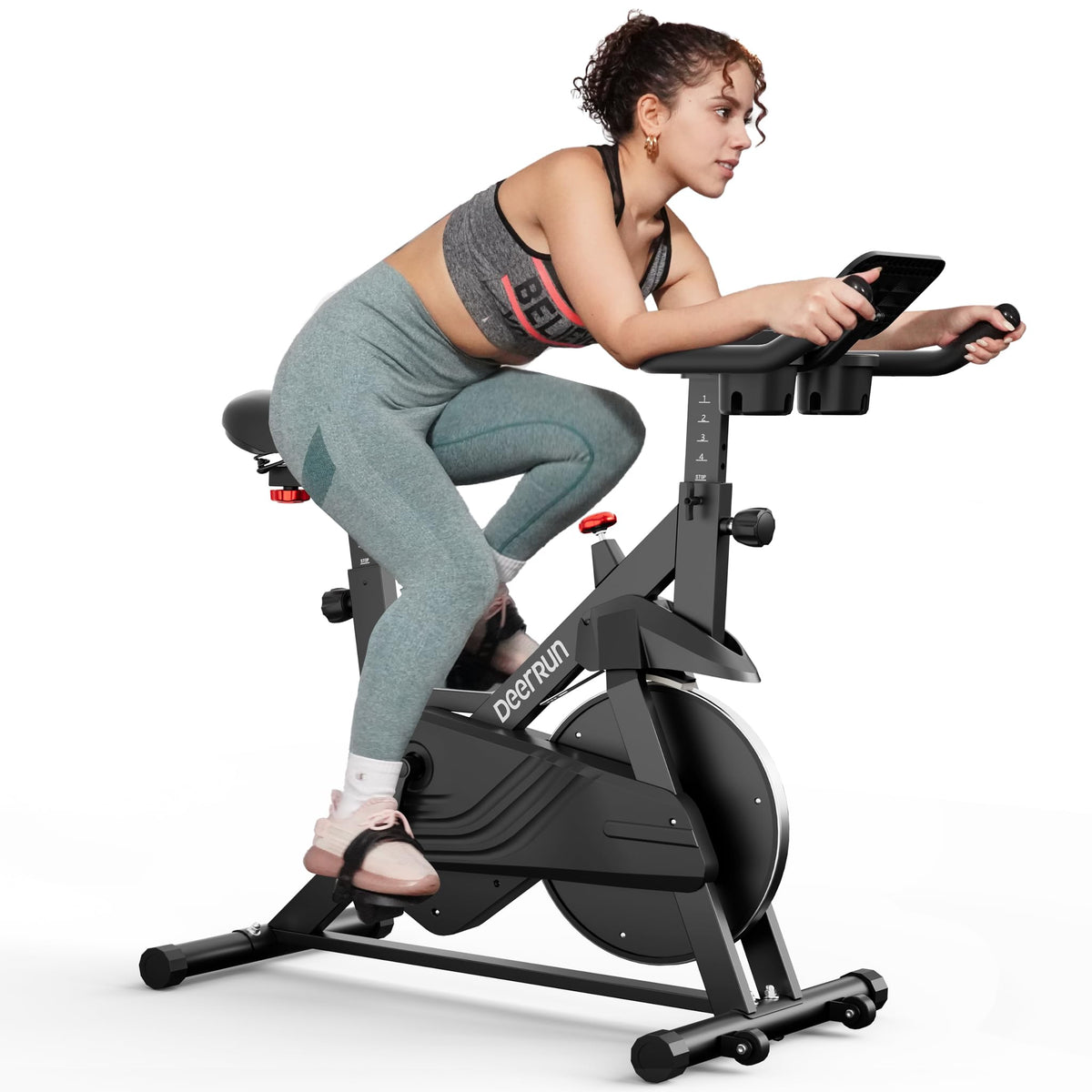 DeerRun Exercise Bike, Indoor Cycling Bike with Adjustable Magnetic Resistance, Low-Noise Belt Drive Stationary Bike for Home Cardio, 300 lb Capacity, Device Mount & LCD Monitor