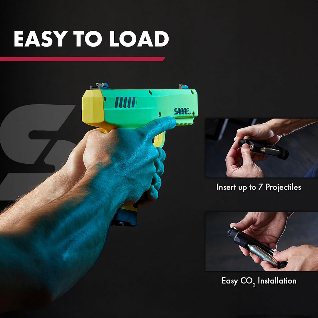 Sabre Home Defense Projectile Launcher, Large Size with (7) 0.68 Cal. Impact Projectiles, 40% More Stopping Power for Extra Home Protection, Holds Up to 7 Projectiles